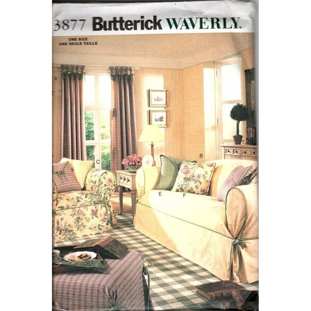 Butterick 3877 Home Decorating Waverly Slipcovers and Pillows Sewing Pattern